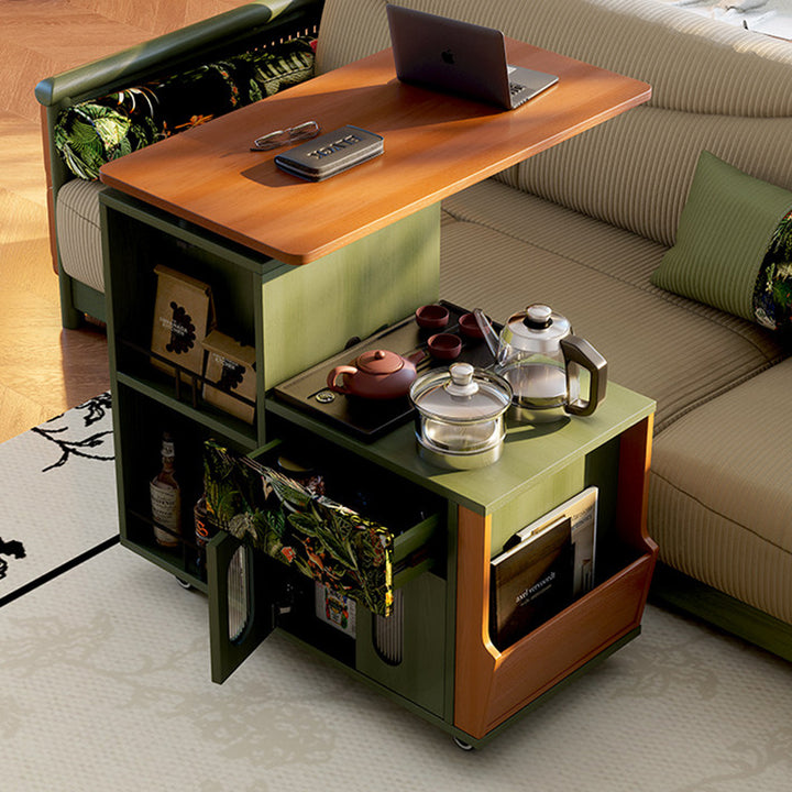 Multi-Functional Mobile Tea Cart: Vintage Rotating Side Table - Compact Storage Cabinet Sideboard For Living Room