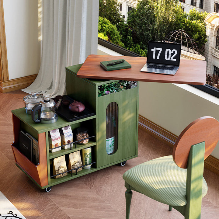 Multi-Functional Mobile Tea Cart: Vintage Rotating Side Table - Compact Storage Cabinet Sideboard For Living Room