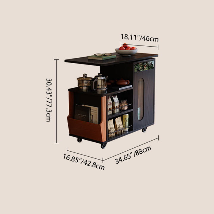 Multi-Functional Mobile Tea Cart: Vintage Rotating Side Table - Compact Storage Cabinet Sideboard For Living Room