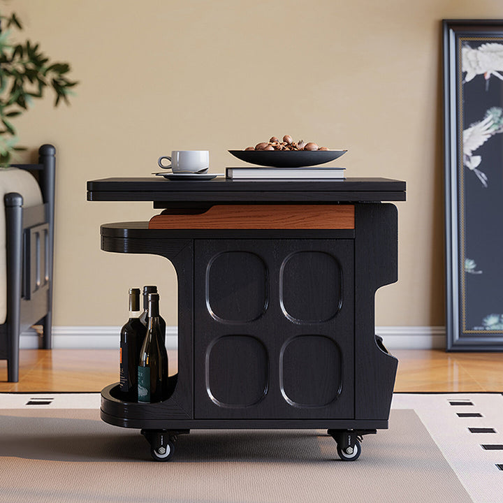 Vintage Adjustable Side Table: Foldable Coffee Table And Dining Table In One - Large-Capacity Storage Sideboard For Living Room