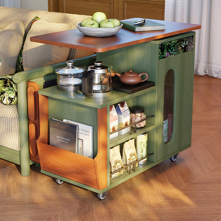 Multi-Functional Mobile Tea Cart: Vintage Rotating Side Table - Compact Storage Cabinet Sideboard For Living Room