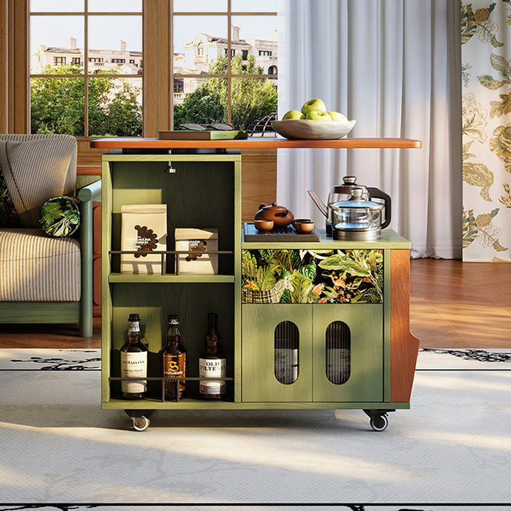Multi-Functional Mobile Tea Cart: Vintage Rotating Side Table - Compact Storage Cabinet Sideboard For Living Room