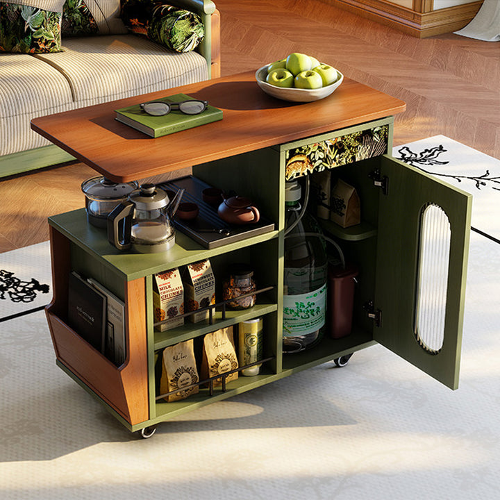 Multi-Functional Mobile Tea Cart: Vintage Rotating Side Table - Compact Storage Cabinet Sideboard For Living Room