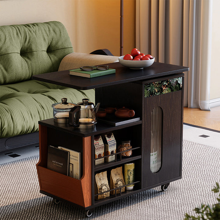 Multi-Functional Mobile Tea Cart: Vintage Rotating Side Table - Compact Storage Cabinet Sideboard For Living Room