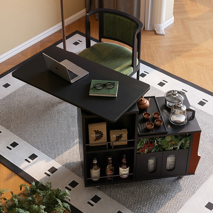 Multi-Functional Mobile Tea Cart: Vintage Rotating Side Table - Compact Storage Cabinet Sideboard For Living Room