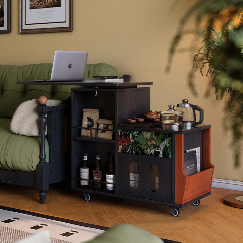 Multi-Functional Mobile Tea Cart: Vintage Rotating Side Table - Compact Storage Cabinet Sideboard For Living Room