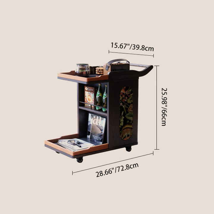 French Multi-Functional Mobile Side Table: 3-in-1 Storage-Coffee Table-Side Table Design - Vintage Castor Cart For Living Room
