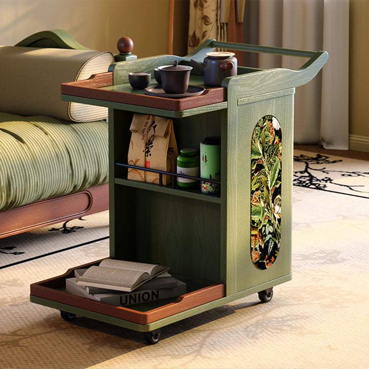 French Multi-Functional Mobile Side Table: 3-in-1 Storage-Coffee Table-Side Table Design - Vintage Castor Cart For Living Room