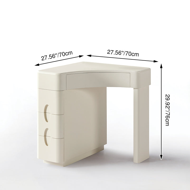 Cream White L-Shaped Corner Vanity Desk: 4-Storage Drawer - Contemporary Nordic Makeup Vanity For Bedroom