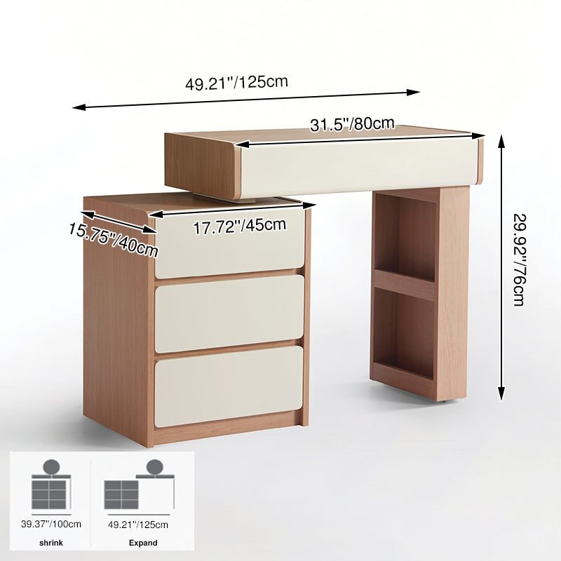 Contemporary Scandinavian Makeup Vanity Desk: 4/5/8-Drawer Storage - Wood Finish Extendable Dressing Table For Bedroom