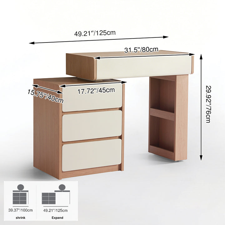 Contemporary Scandinavian Makeup Vanity Desk: 4/5/8-Drawer Storage - Wood Finish Extendable Dressing Table For Bedroom
