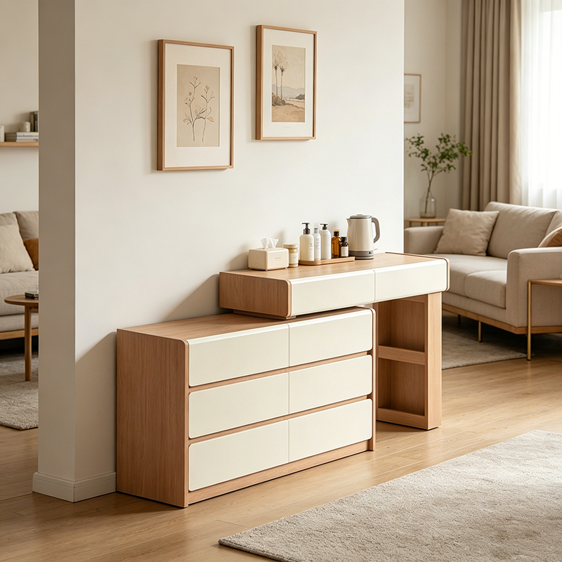 Contemporary Scandinavian Makeup Vanity Desk: 4/5/8-Drawer Storage - Wood Finish Extendable Dressing Table For Bedroom