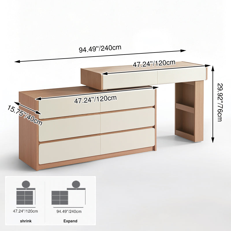Contemporary Scandinavian Makeup Vanity Desk: 4/5/8-Drawer Storage - Wood Finish Extendable Dressing Table For Bedroom