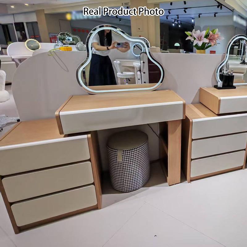 Contemporary Scandinavian Makeup Vanity Desk: 4/5/8-Drawer Storage - Wood Finish Extendable Dressing Table For Bedroom