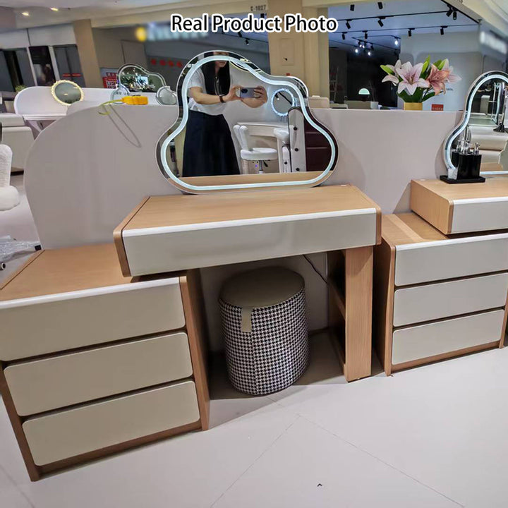 Contemporary Scandinavian Makeup Vanity Desk: 4/5/8-Drawer Storage - Wood Finish Extendable Dressing Table For Bedroom