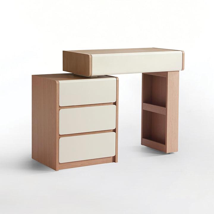 Contemporary Scandinavian Makeup Vanity Desk: 4/5/8-Drawer Storage - Wood Finish Extendable Dressing Table For Bedroom