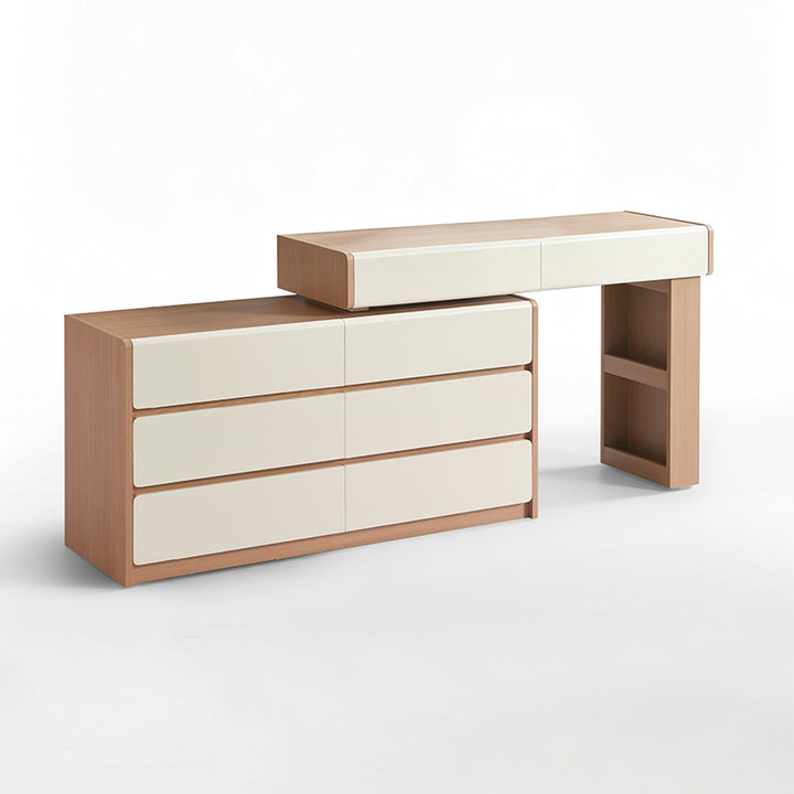 Contemporary Scandinavian Makeup Vanity Desk: 4/5/8-Drawer Storage - Wood Finish Extendable Dressing Table For Bedroom