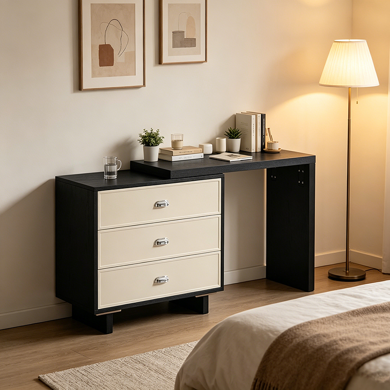Space-Saving Extendable Makeup Vanity Desk: 3-Drawer Storage - Contemporary Scandinavian Dressing Table For Bedroom