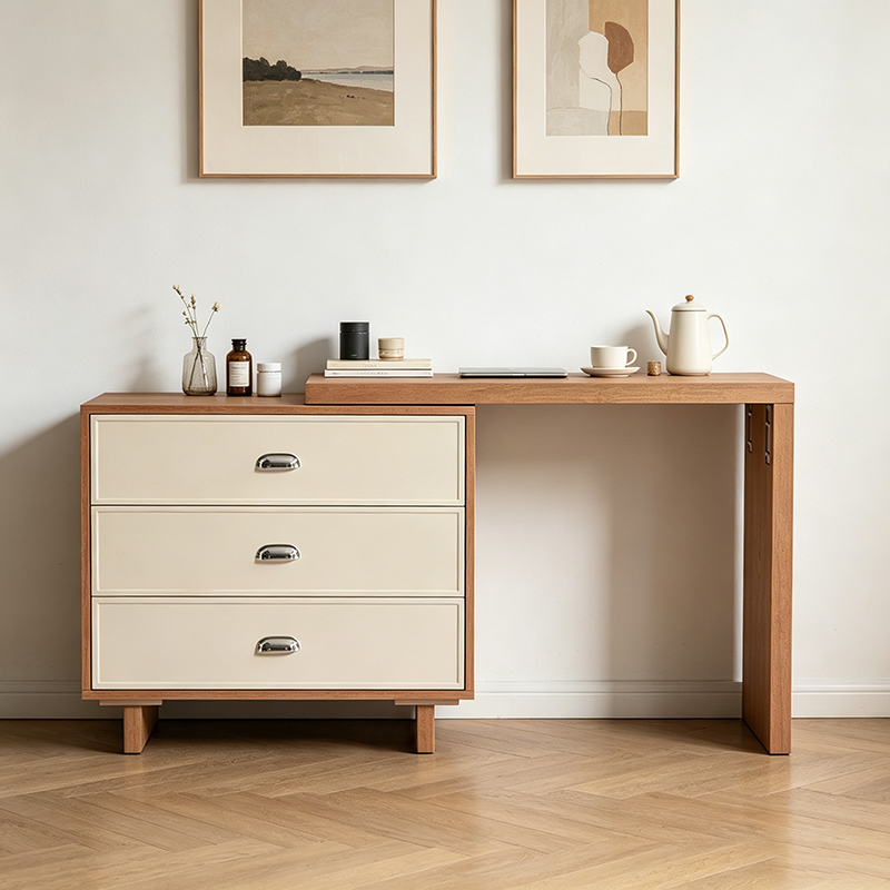 Space-Saving Extendable Makeup Vanity Desk: 3-Drawer Storage - Contemporary Scandinavian Dressing Table For Bedroom