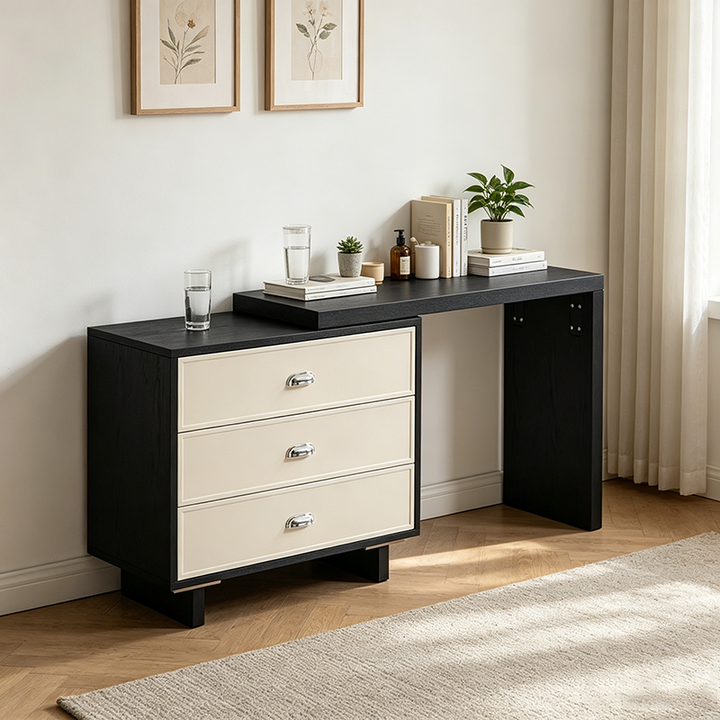 Space-Saving Extendable Makeup Vanity Desk: 3-Drawer Storage - Contemporary Scandinavian Dressing Table For Bedroom