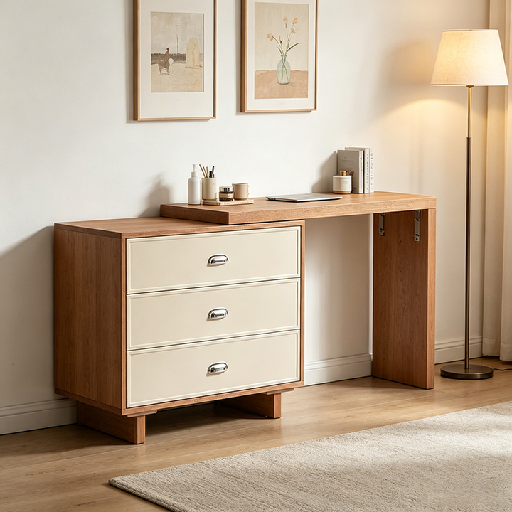 Space-Saving Extendable Makeup Vanity Desk: 3-Drawer Storage - Contemporary Scandinavian Dressing Table For Bedroom