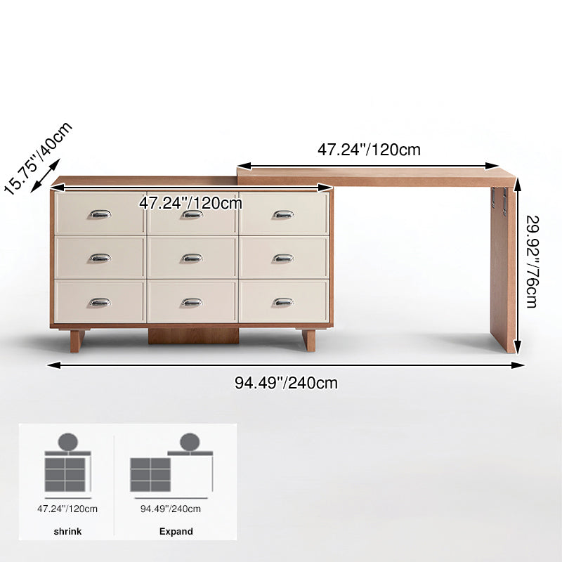 Wood Finish Large Storage Makeup Vanity Desk: 9-Drawer Storage - Contemporary Scandinavian Extendable Dressing Table For Bedroom