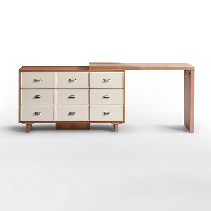 Wood Finish Large Storage Makeup Vanity Desk: 9-Drawer Storage - Contemporary Scandinavian Extendable Dressing Table For Bedroom