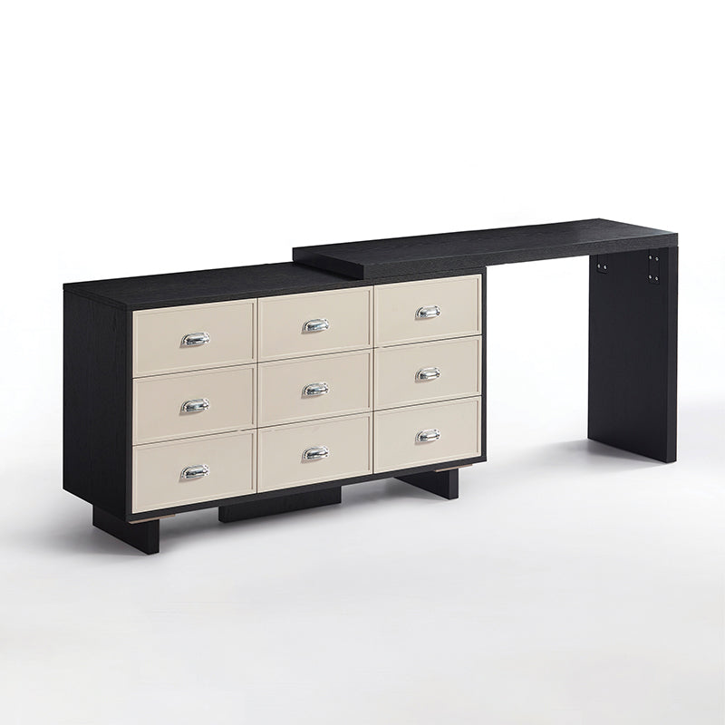 Wood Finish Large Storage Makeup Vanity Desk: 9-Drawer Storage - Contemporary Scandinavian Extendable Dressing Table For Bedroom