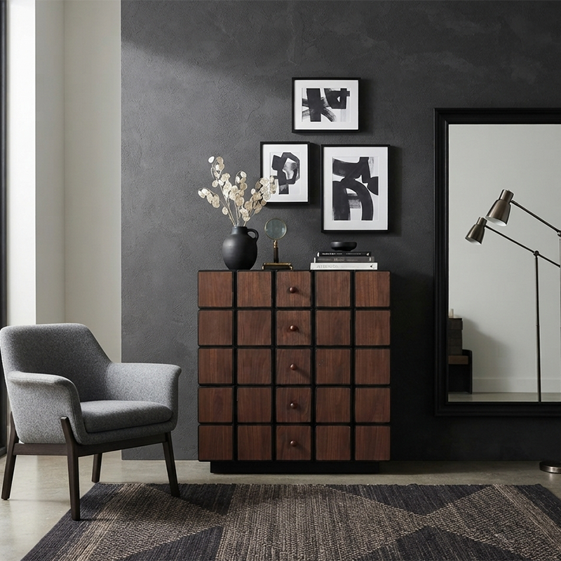 Contemporary Geometric Storage Cabinet: 5-Drawer Dresser Cabinet - Modern Square Storage Chest For Bedroom