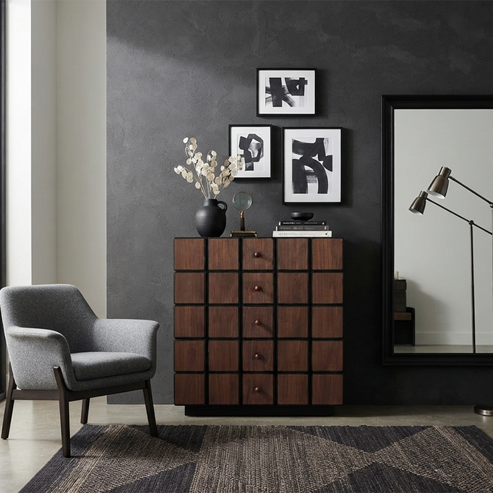 Contemporary Geometric Storage Cabinet: 5-Drawer Dresser Cabinet - Modern Square Storage Chest For Bedroom