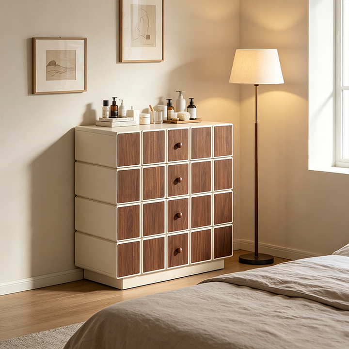 Contemporary Geometric Storage Cabinet: 5-Drawer Dresser Cabinet - Modern Square Storage Chest For Bedroom