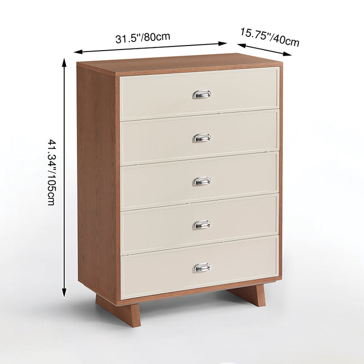 Scandinavian Style Wood Grain Finish Storage Cabinet: 5-Drawer Dresser Cabinet - Contemporary MDF Cabinet For Bedroom