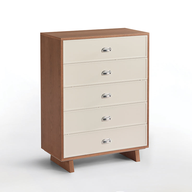 Scandinavian Style Wood Grain Finish Storage Cabinet: 5-Drawer Dresser Cabinet - Contemporary MDF Cabinet For Bedroom