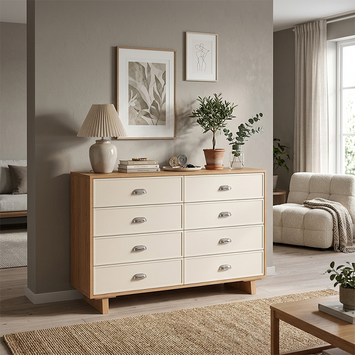 Contemporary Scandinavian 8-Drawer Dresser Cabinet: Rectangular Storage Chest - Minimalist Bedroom Organizer Furniture For Bedroom