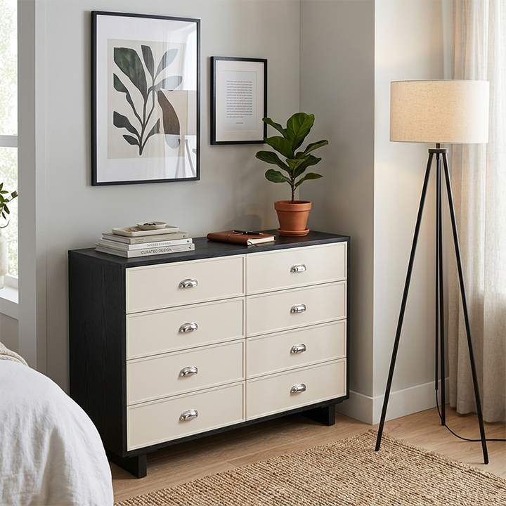 Contemporary Scandinavian 8-Drawer Dresser Cabinet: Rectangular Storage Chest - Minimalist Bedroom Organizer Furniture For Bedroom
