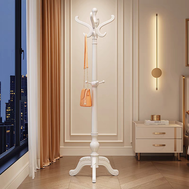 Classic Freestanding Rubberwood Coat Rack: Decorative Carved Base - Traditional Vintage Hall Tree Organizer For Entryway