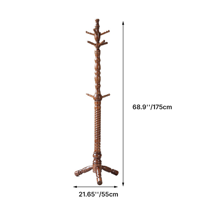 Freestanding Solid Eucalyptus Wood Coat Rack: Multi-Level Hook - Vintage Entryway Hall Tree For Entryway Storage &amp; Bedroom