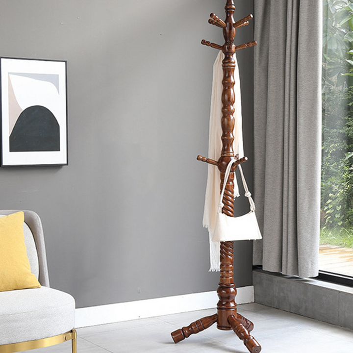 Freestanding Solid Eucalyptus Wood Coat Rack: Multi-Level Hook - Vintage Entryway Hall Tree For Entryway Storage &amp; Bedroom