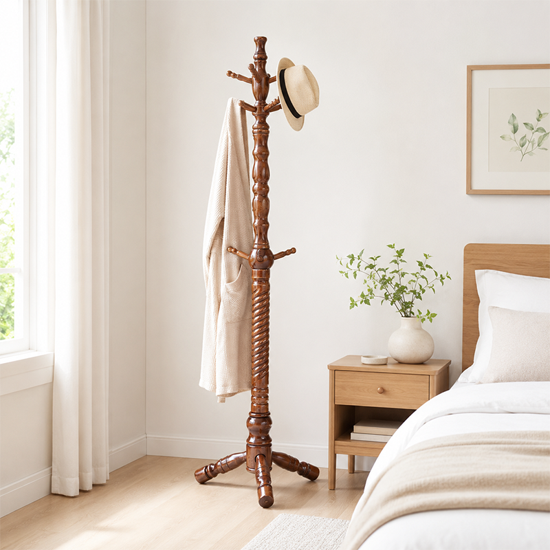 Freestanding Solid Eucalyptus Wood Coat Rack: Multi-Level Hook - Vintage Entryway Hall Tree For Entryway Storage &amp; Bedroom