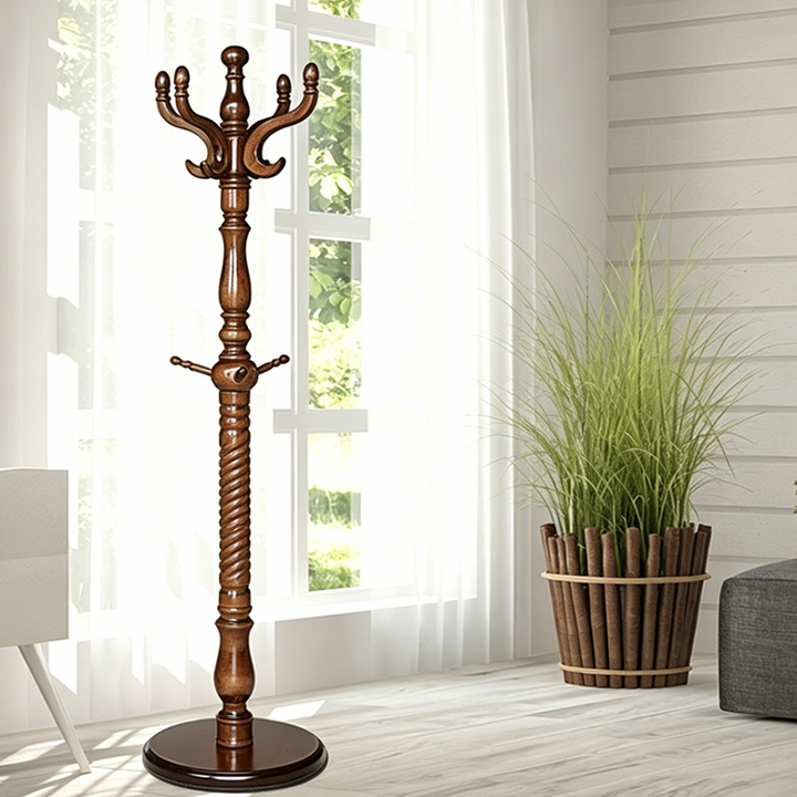 Luxury Vintage Coat Rack - Twist Wooden Column: Tall Freestanding Hall Tree Organizer For Entryway &amp; Bedroom