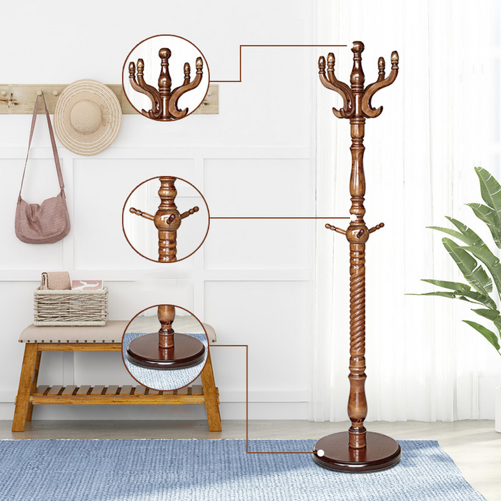 Luxury Vintage Coat Rack - Twist Wooden Column: Tall Freestanding Hall Tree Organizer For Entryway &amp; Bedroom