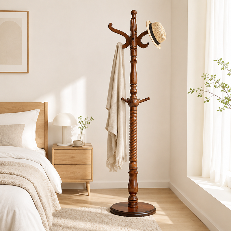 Traditional Vintage Coat Rack - Crown Style Wooden Hook: Elegant Freestanding Hall Tree For Entryway &amp; Bedroom