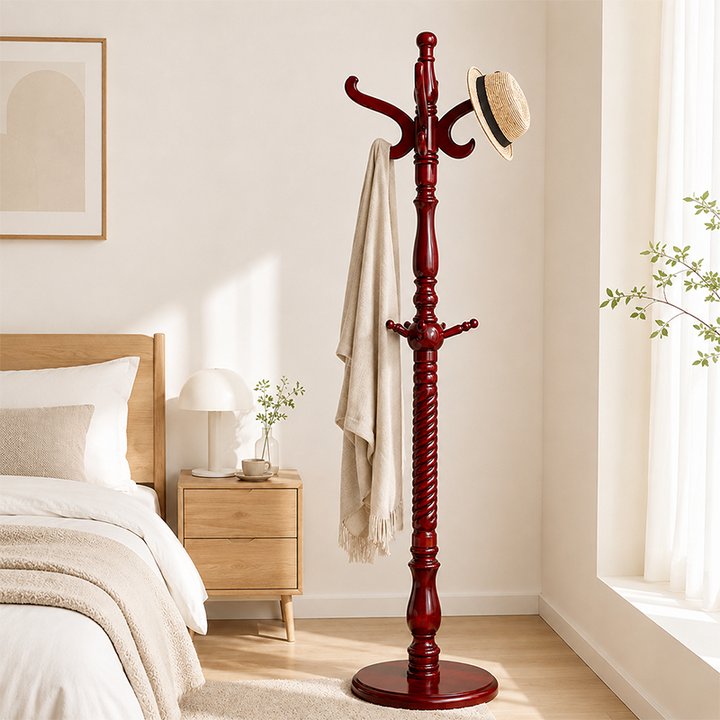 Perchero tradicional vintage - Gancho de madera estilo corona: elegante perchero de pie para recibidor y dormitorio 
