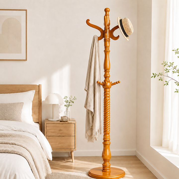 Perchero tradicional vintage - Gancho de madera estilo corona: elegante perchero de pie para recibidor y dormitorio 