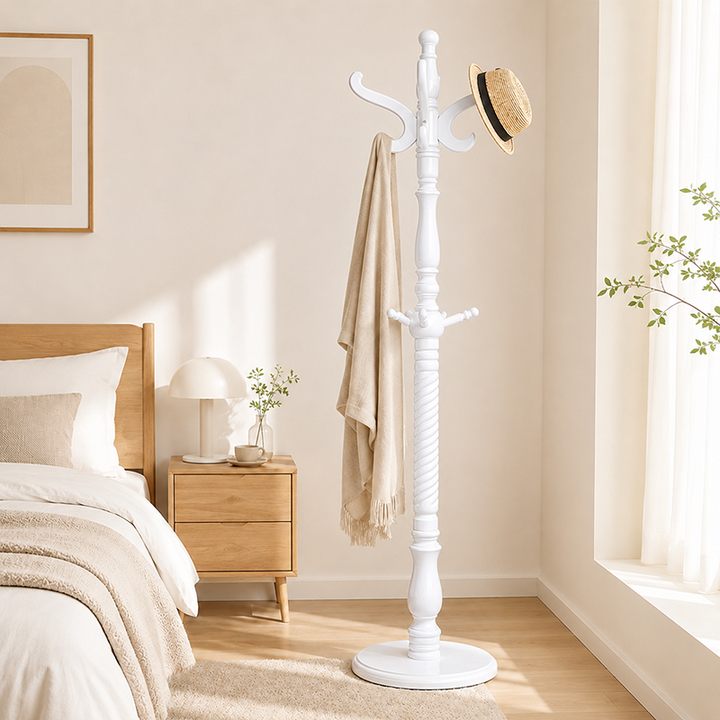 Perchero tradicional vintage - Gancho de madera estilo corona: elegante perchero de pie para recibidor y dormitorio 