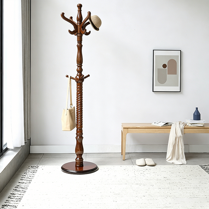 Traditional Vintage Coat Rack - Crown Style Wooden Hook: Elegant Freestanding Hall Tree For Entryway &amp; Bedroom