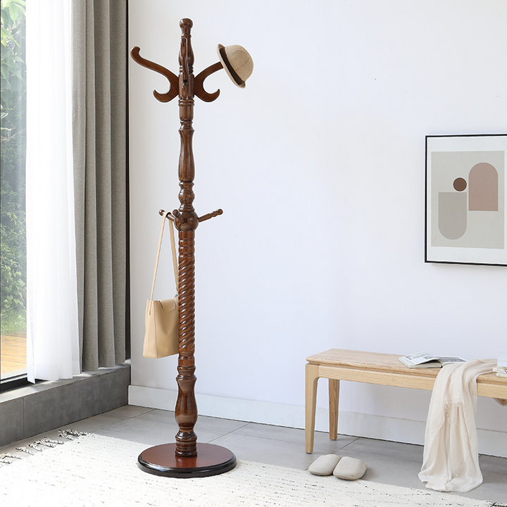 Traditional Vintage Coat Rack - Crown Style Wooden Hook: Elegant Freestanding Hall Tree For Entryway &amp; Bedroom