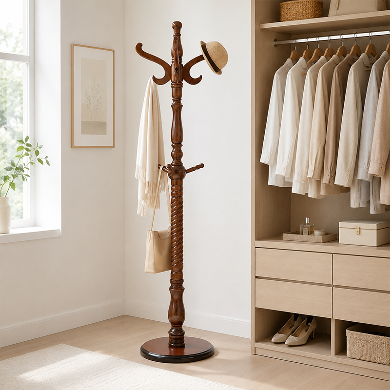 Traditional Vintage Coat Rack - Crown Style Wooden Hook: Elegant Freestanding Hall Tree For Entryway &amp; Bedroom