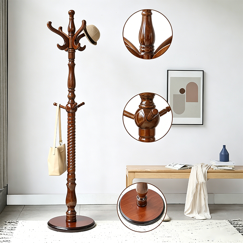Traditional Vintage Coat Rack - Crown Style Wooden Hook: Elegant Freestanding Hall Tree For Entryway &amp; Bedroom