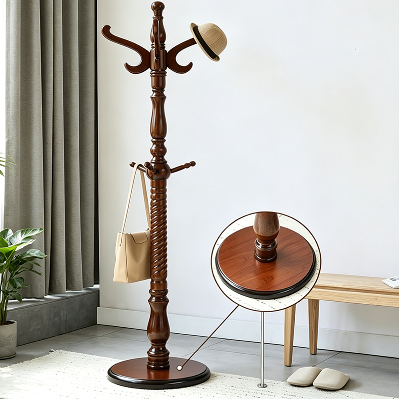 Traditional Vintage Coat Rack - Crown Style Wooden Hook: Elegant Freestanding Hall Tree For Entryway &amp; Bedroom